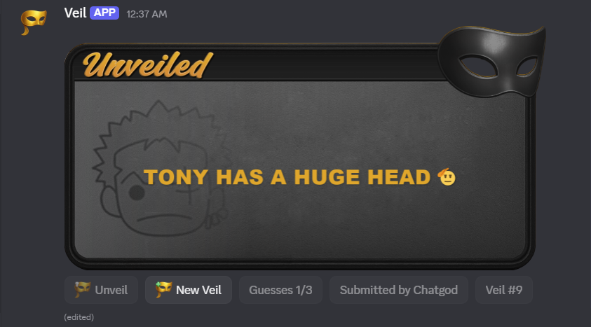 Unveiled message screenshot