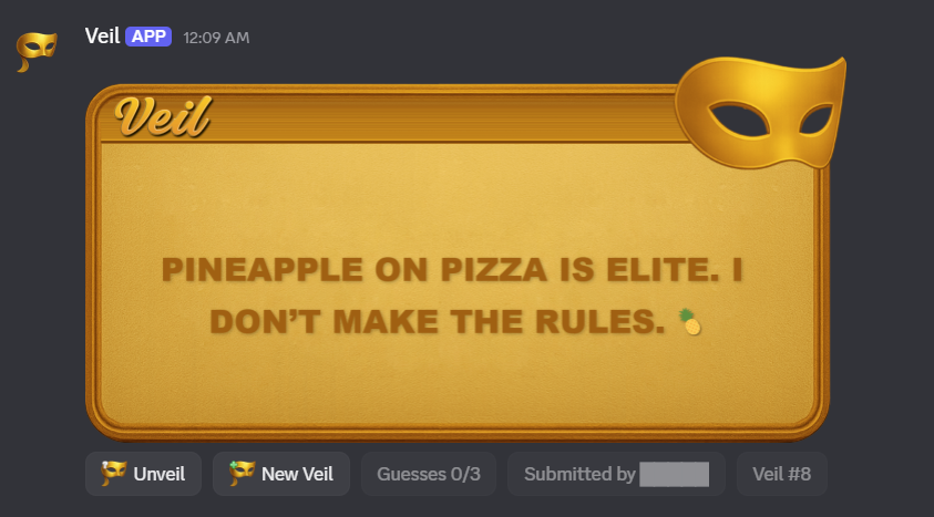 Example veil message card